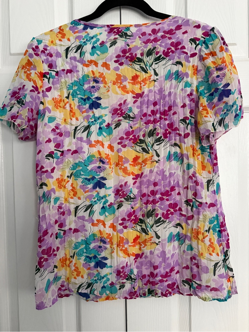 Multi-Color Floral Ruffle Short-Sleeve Blouse - Picture 5 of 8